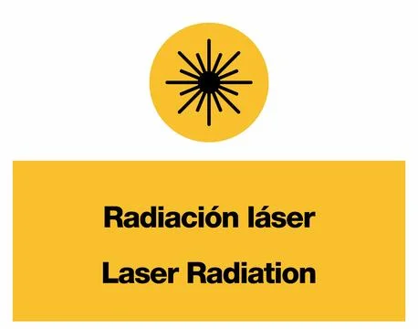 Laser Radiation Construction Yellow Warning Signage Set in English and Spanish Stock Illustration
