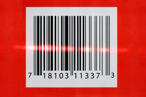 Laser reading a barcode Foto stock