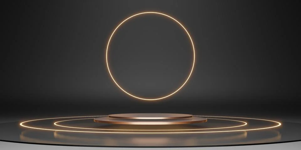 Laser ring podium stage display stand black neon glow background dark 3d il.. Stock Illustration