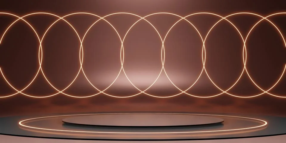 Laser ring podium stage display stand black neon glow background dark 3d il.. Stock Illustration