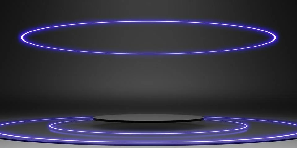 Laser ring podium stage display stand black neon glow background dark 3d il.. Stock Illustration
