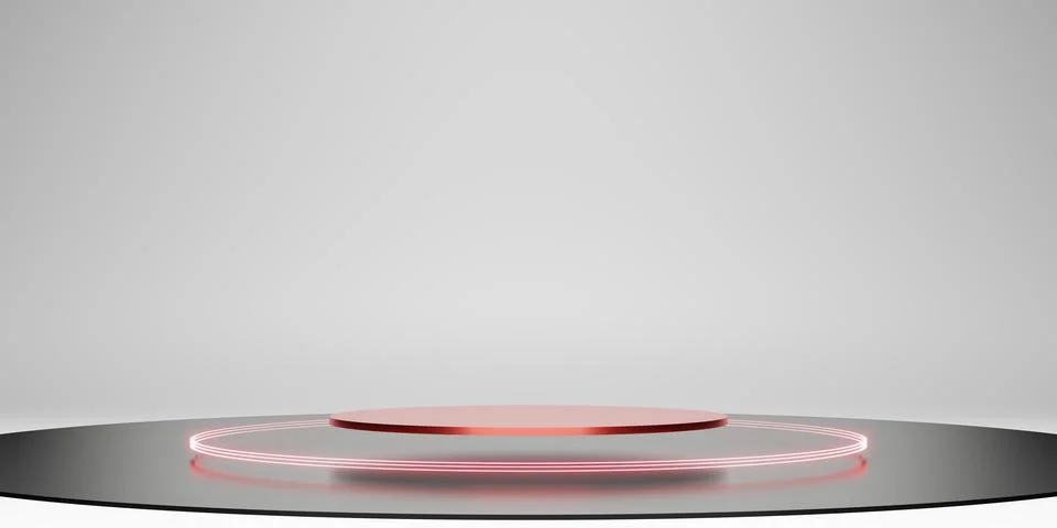Laser ring podium stage ZEN concept simple minimal white display stand neon.. Ilustração Stock