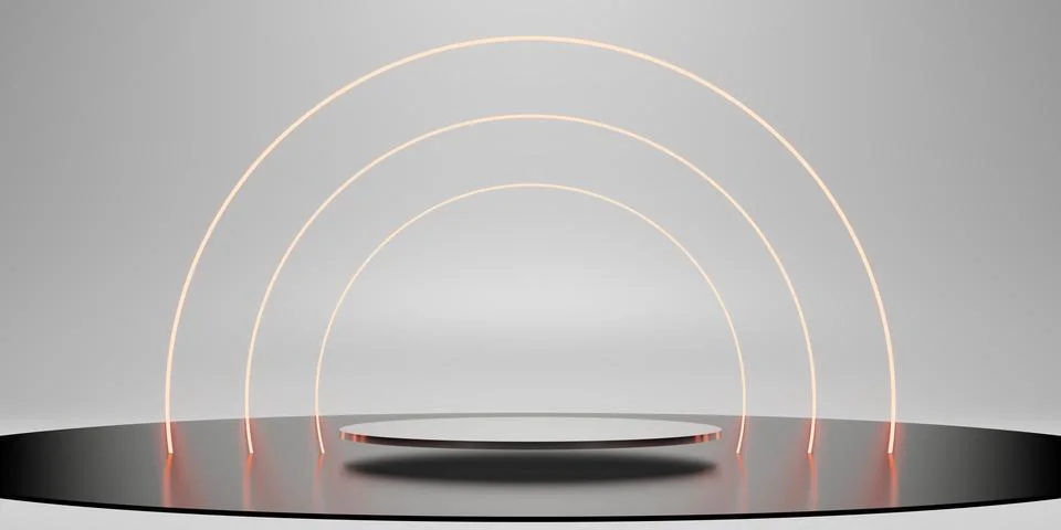 Laser ring podium stage ZEN concept simple minimal white display stand neon.. Ilustração Stock
