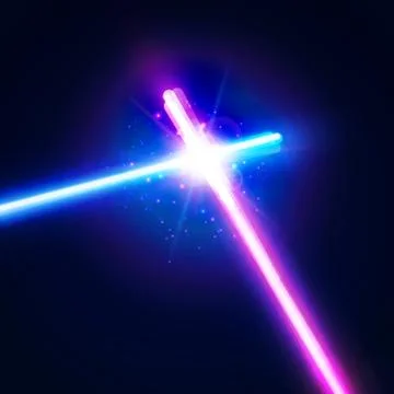 Laser sabers war. Glowing rays in space battle. Stockillustratie