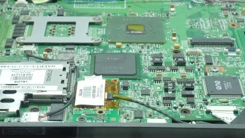 Laser scan for error close up of a computer motherboard Stock Footage 301671892