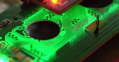 Laser scanning.Microcircuit with electronic components connected to power supply Stock Footage 278983837