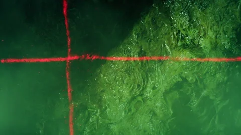 Laser Scans Alien Wall Surface In Smoky Cave Stock Footage 164667293