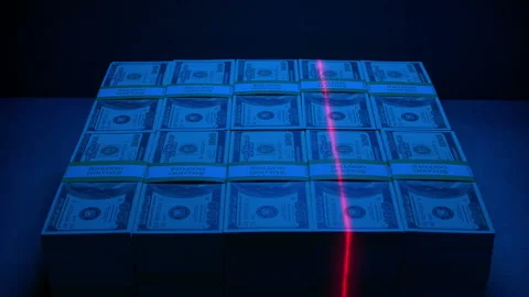 Laser Scans Block Of Money High-Tech Security Stock Footage