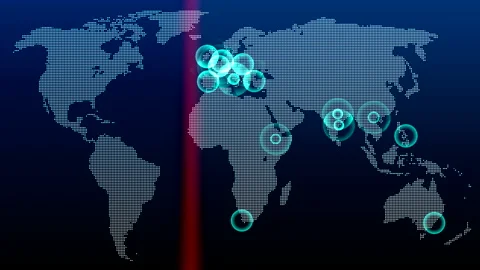 The laser scans the map of the world. Pulsating circles 스톡 동영상 149433196