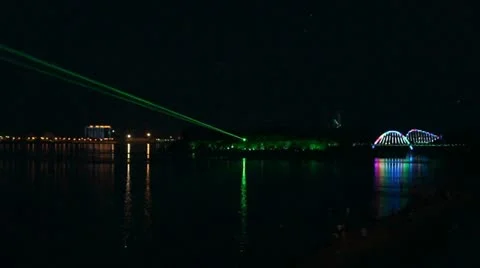 Laser Show on The Amur River Stock Footage 11239616