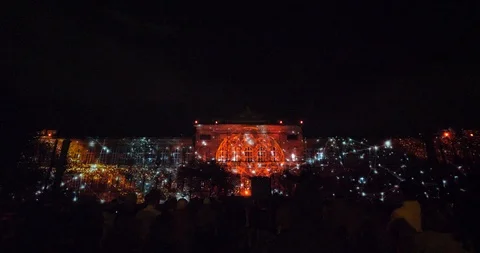 Laser-show building holographic illumination Strasbourg University Stock Footage 95150958