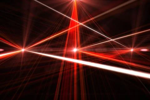 Laser show from multi-colored rays of light in dark in disco. warning, laser  Stock Illustration