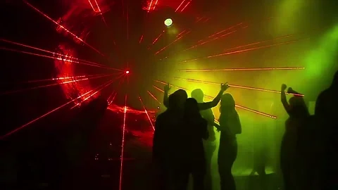 Laser show in a night club. Loud music. Stock Footage