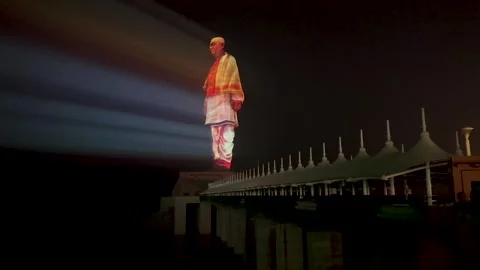 Laser Show at Statue of Unity. It is the world's tallest statue. Stock Footage 261023877