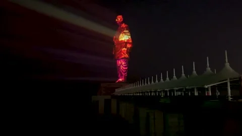 Laser Show at Statue of Unity. It is the world's tallest statue. Stock Footage 261023878