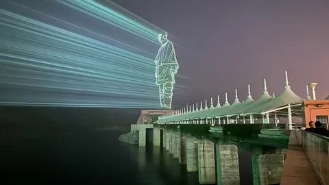 Laser Show at Statue of Unity. Stock Photos