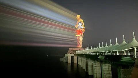 Laser Show at Statue of Unity. Stock Photos