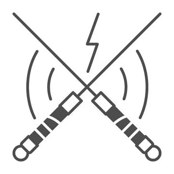 Laser swords in battle solid icon, star wars concept, lightsaber combat vector Stock Illustration