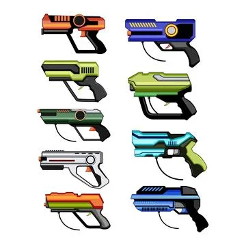 Laser tag game blasters collection future equipment Illustrazione stock