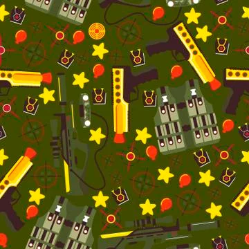 Laser tag game seamless pattern vector illustration. Gun, optical sight, trigger Illustrazione stock