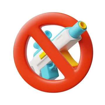 Laser tag gun with stop red sign 3D cartoon vector icon, forbidden ray shotgun Stock Illustration