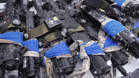 Laser tag weapons are in several quantities. Stock-Footage 229556325