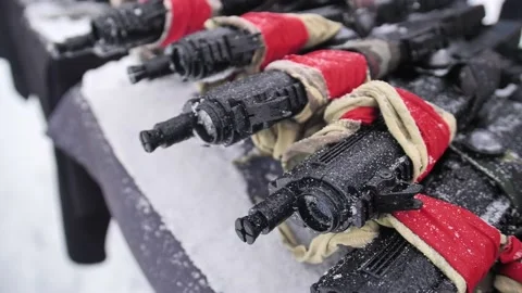 Laser tag weapons are in several quantities. 動画素材 229556328