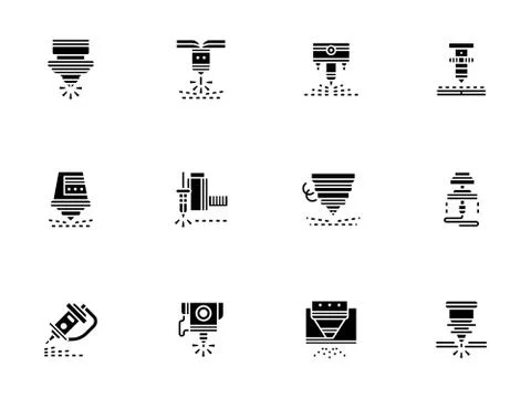 Laser technology black glyph style vector icons Illustrazione stock