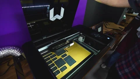 Laser technology cutting machine glass door closing Stock Footage 163255701