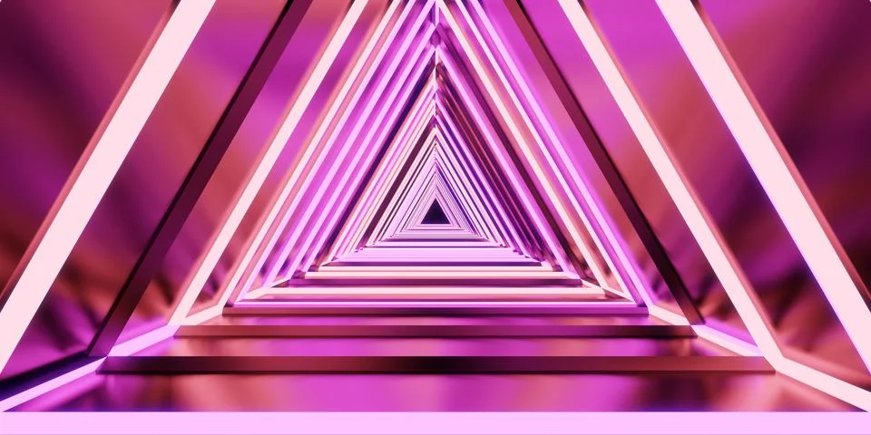 Laser tunnel technology Triangular corridor door of neon light 3d illustratio Illustrazione stock