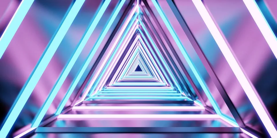 Laser tunnel technology Triangular corridor door of neon light 3d illustratio Ilustración de archivo