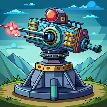 Laser Turret with Rotating Cannon Vector Background Stock-Illustration