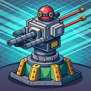 Laser Turret with Rotating Cannon Vector Background Stock Illustration