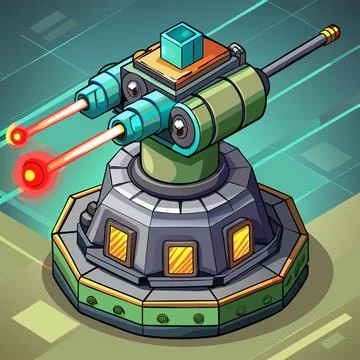 Laser Turret with Rotating Cannon Vector Background Stock Illustration