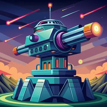 Laser Turret with Rotating Cannon Vector Background Stock Illustration