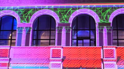 Laser Video Mapping Show On Facade Of a building Stock Footage
