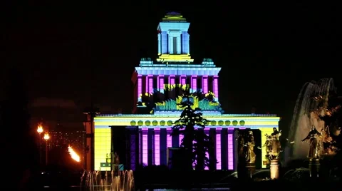 Laser video mapping show on VDNH in Moscow, Russia Stock Footage 55456513