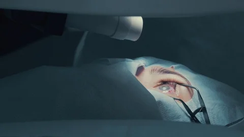 Laser vision correction. A patient in the operating room during ophthalmic Stock Footage 102828865