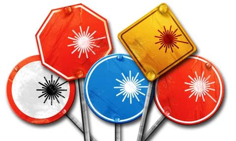 Laser warning sign, 3D rendering, street signs Ilustração Stock