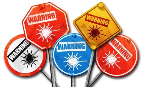 Laser warning sign, 3D rendering, rough street sign collection Ilustração Stock