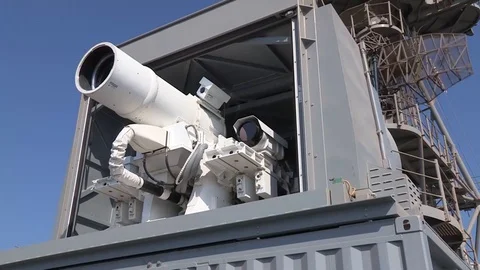 Laser Weapon System getting prepared for a demonstration - 2014 Stock Footage 107538057