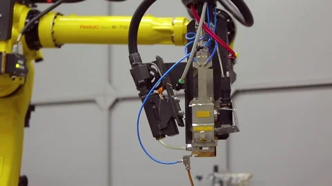 Laser welding process at workshop. High precision modern tool in heavy industry. Video stock 113947353