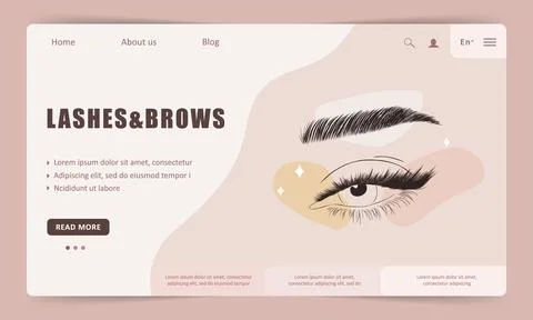 Lash and brows landing page template. Linear female eyes. Elegant logo for Stock Illustration