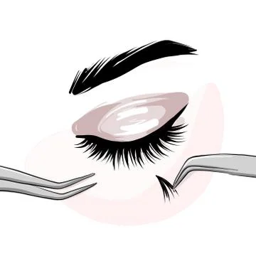 Lash extension beautican procedure, lash stylist make faux eyelash extention, Stock Illustration
