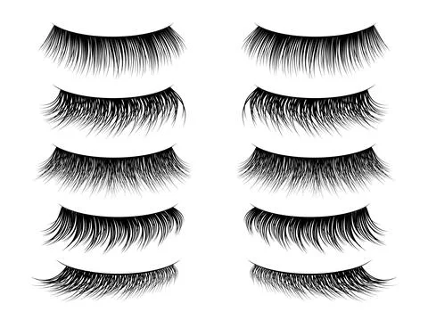 Lashes false. Realistic fake eyelashes collection, thick long and natural lash Stock Illustration