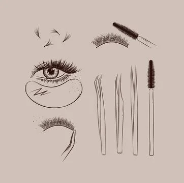 Lashes treatment tools collection beige Stock Illustration