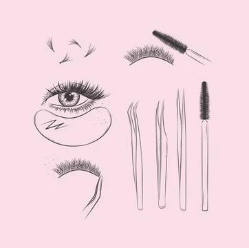 Lashes treatment tools collection pink Stock Illustration