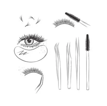 Lashes treatment tools collection white Stock Illustration