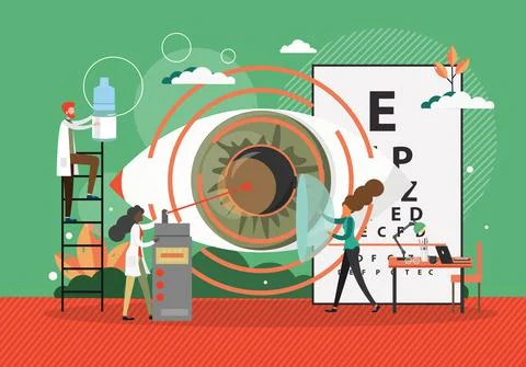 Lasik operation concept vector illustration. Eye surgery with laser equipment Stock Illustration