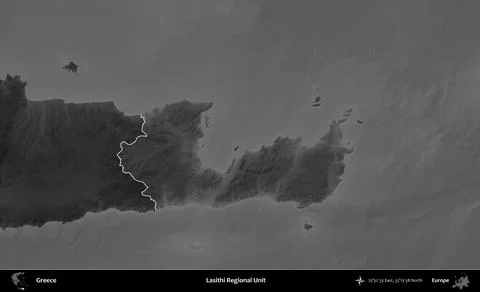Lasithi Regional Unit highlighted, Greece. Grayscale Stock Illustration